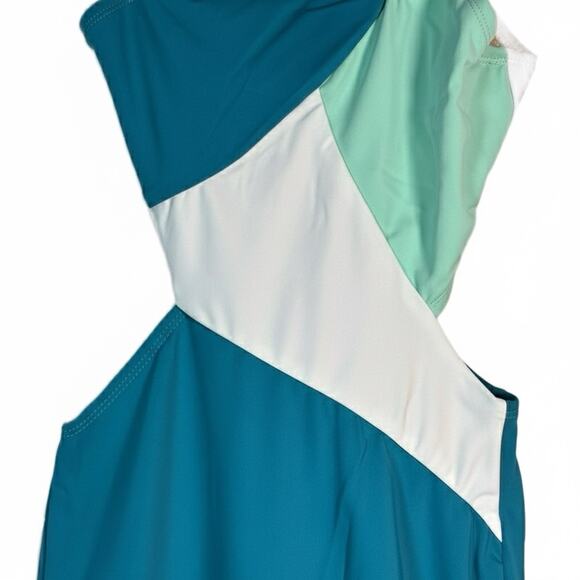 Lumi Collective Asymmetrical Colorblock Teal Mint Unitard Dance Gymnastics YM - Picture 13 of 14